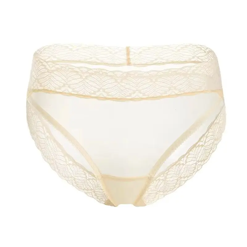 Silk Briefs Triangle Underwear Knitted breathable Mid-Waist Lace Panty Comfortable