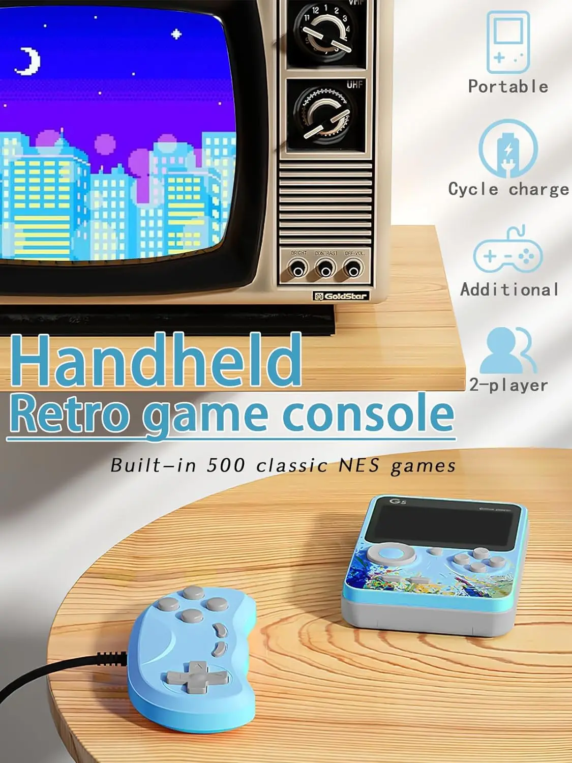 Handheld Game Console, Rechargeable Dual-Player Game Console, Can Connect to TV, Children's Day Gift