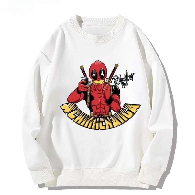 Marvel Deadpool 2024 New Fashion Trend Men\'s Pure Cotton Hoodie Fun Deadpool Figure Print Sweatshirt for Both Men and Women