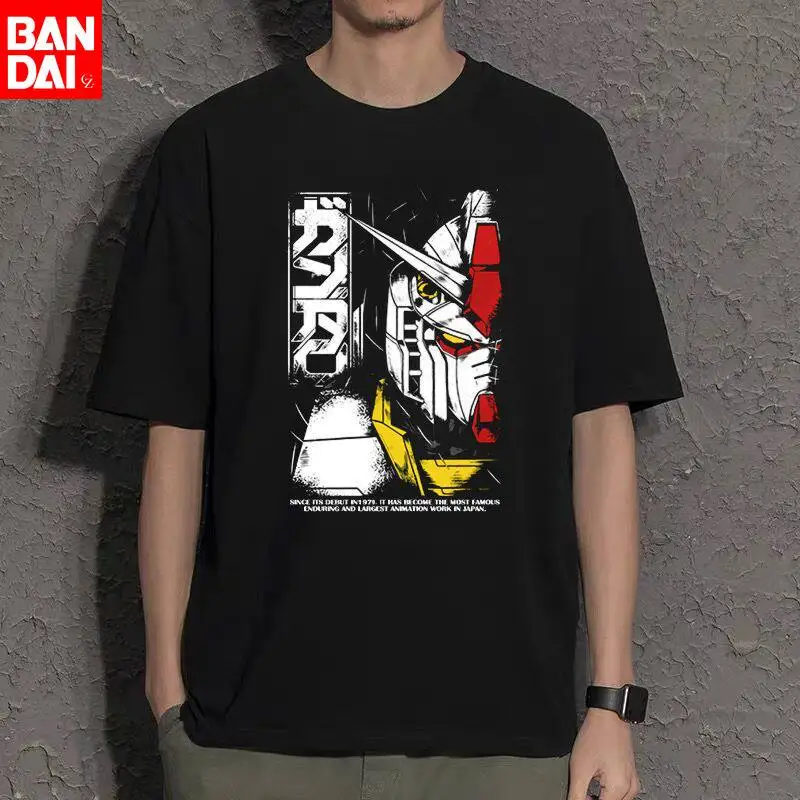 

Футболка с принтом Mobile Suit Gundam Rx-78-2 Head Split, японский текст, летняя, оверсайз, уличная одежда, аниме-графика, для мужчин и женщин, коллекция 2026 года