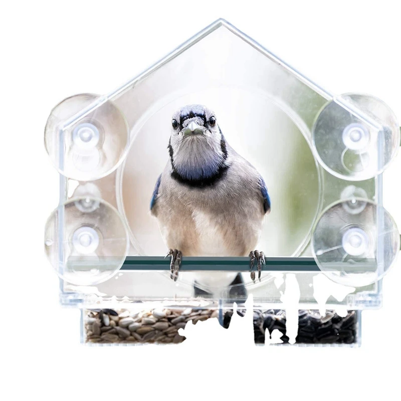 Window Bird Feeders With Strong Suction Cups Clear Bird Feeder For Outside Bird House With 2 Compartment Removable Tray