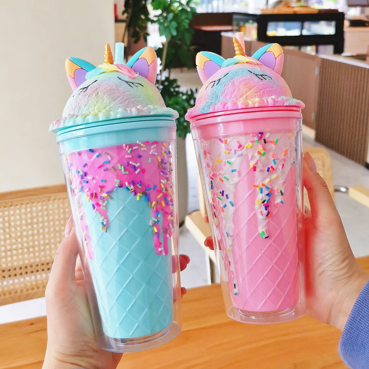 450ml Cute Water Bottle For Girls BPA FREE Double wall Tumbler with straw reusable Smoothie Cup Drinkware Plastic water bottle