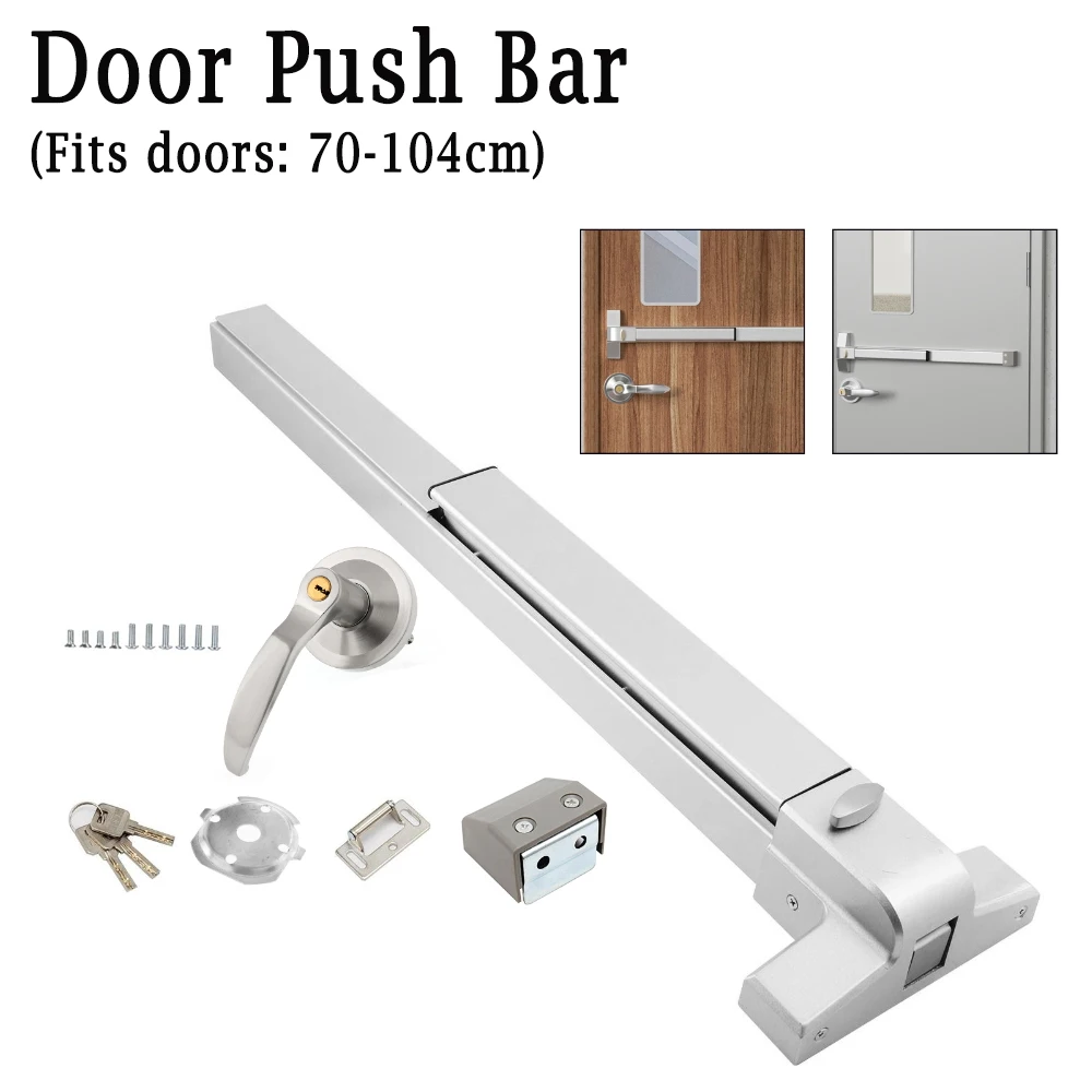 Door Push Bar Panic Exit Device with Exterior Lever Emergency Lock Keys Door Hardware for Wood Metal Door Width 70-104 cm