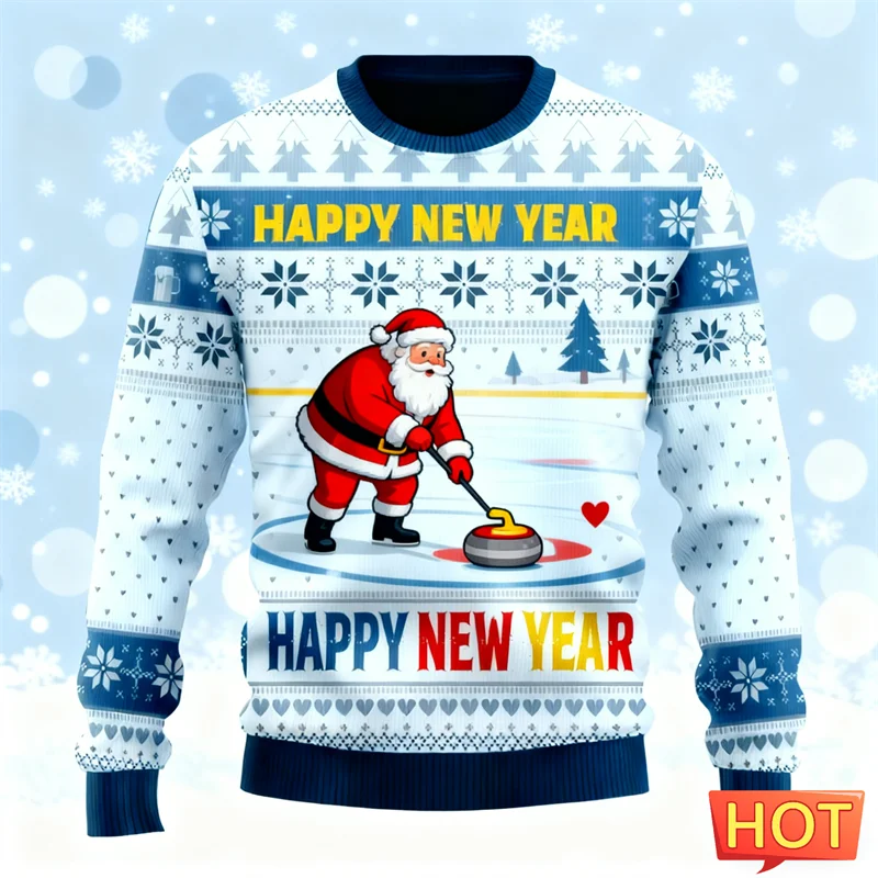 مضحك الكرتون سانتا كلوز القبيح عيد الميلاد سترة موضة رجالي طاقم الرقبة ثلاثية الأبعاد مطبوعة عيد الميلاد بلوزات عادية المتضخم البلوفرات