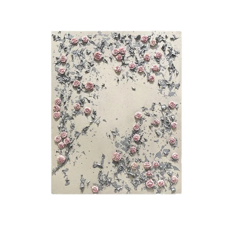 Hand-painted oil painting, cream wind living room decorative painting, high-end three-dimensional flower porch texture painting