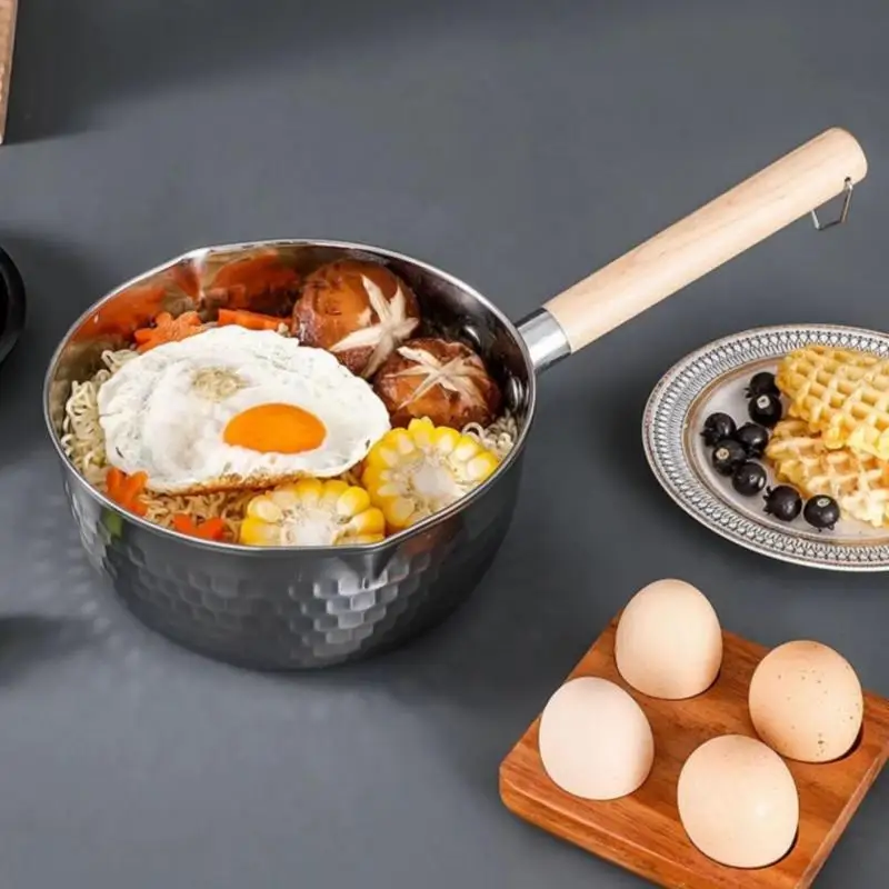 【S】Stainless Steel Soup Pot Snow Pot Flat Bottom Non-Stick Wok Solid Wood Handle With Hook Stew Pot Milk Pot Kitchen Cookware