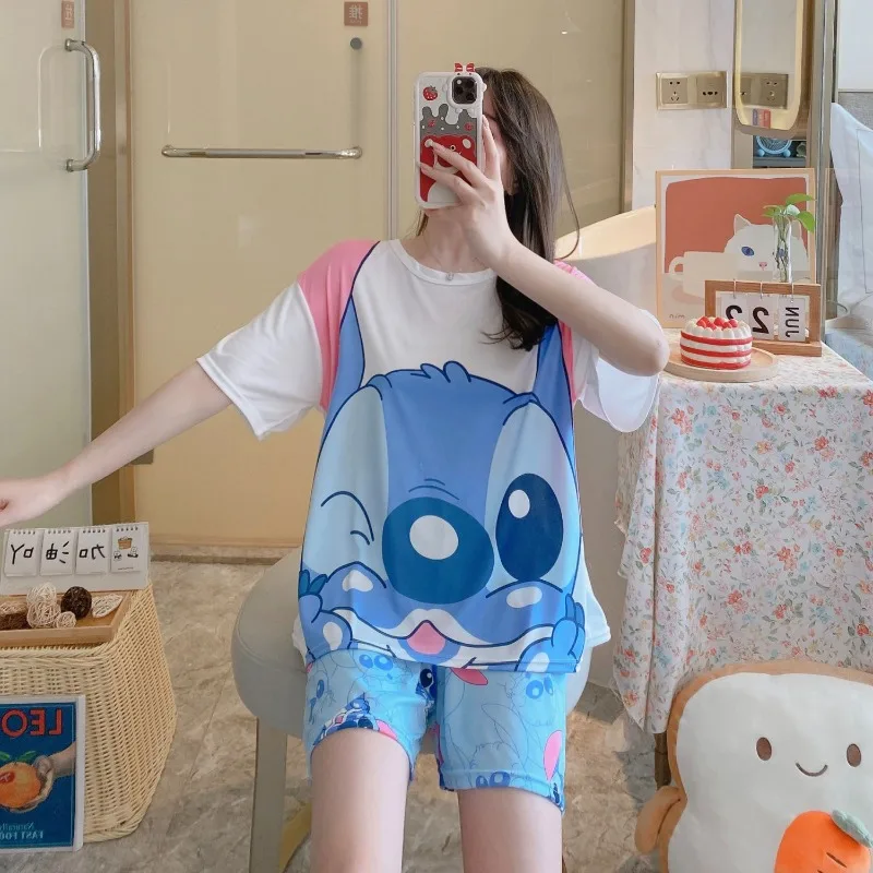 بدلة بيجامة ديزني ليلو وستيتش مكونة من ثلاث قطع وإكسسوارات شخصيات كرتونية بدلة بيجامة منزلية مريحة للفتيات كاواي