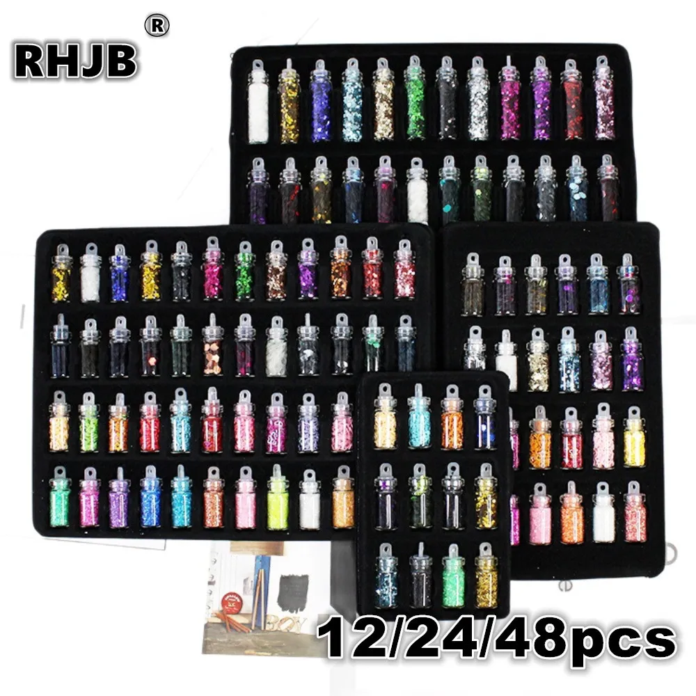 

12/24/48 Bottle/Box Professional Sparkling Resin Glitter Powder Heart Star Micro Beads Nail Art Sequins for Making Craft DIY