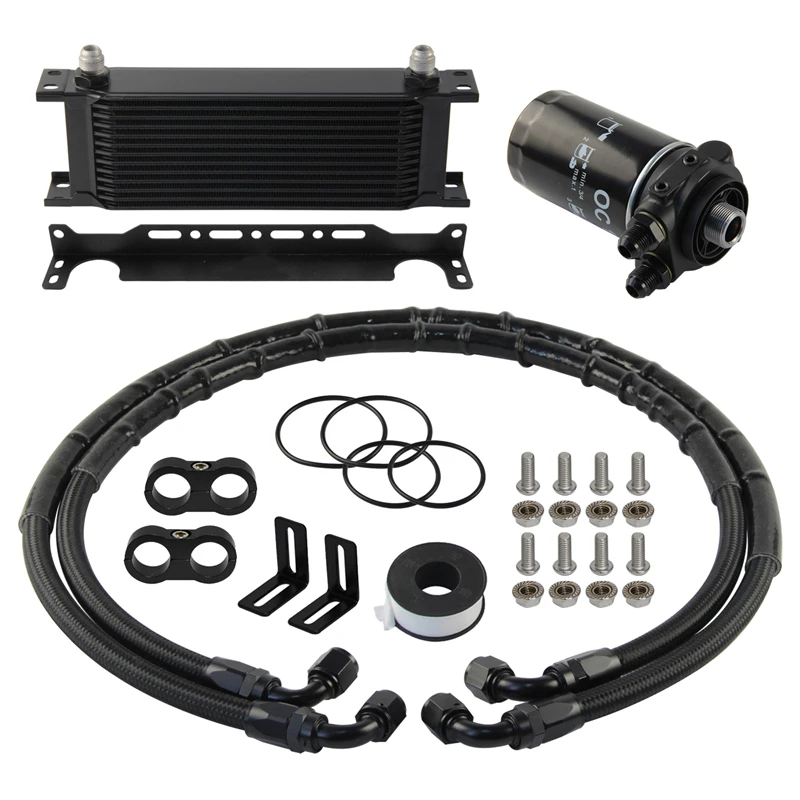 

Thermostatic 80-90 Degree Adapter+13 Row AN8 Oil Cooler Kit For Audi VW Golf MK6 GTI EA888 Gen2 Engine Aluminum Black