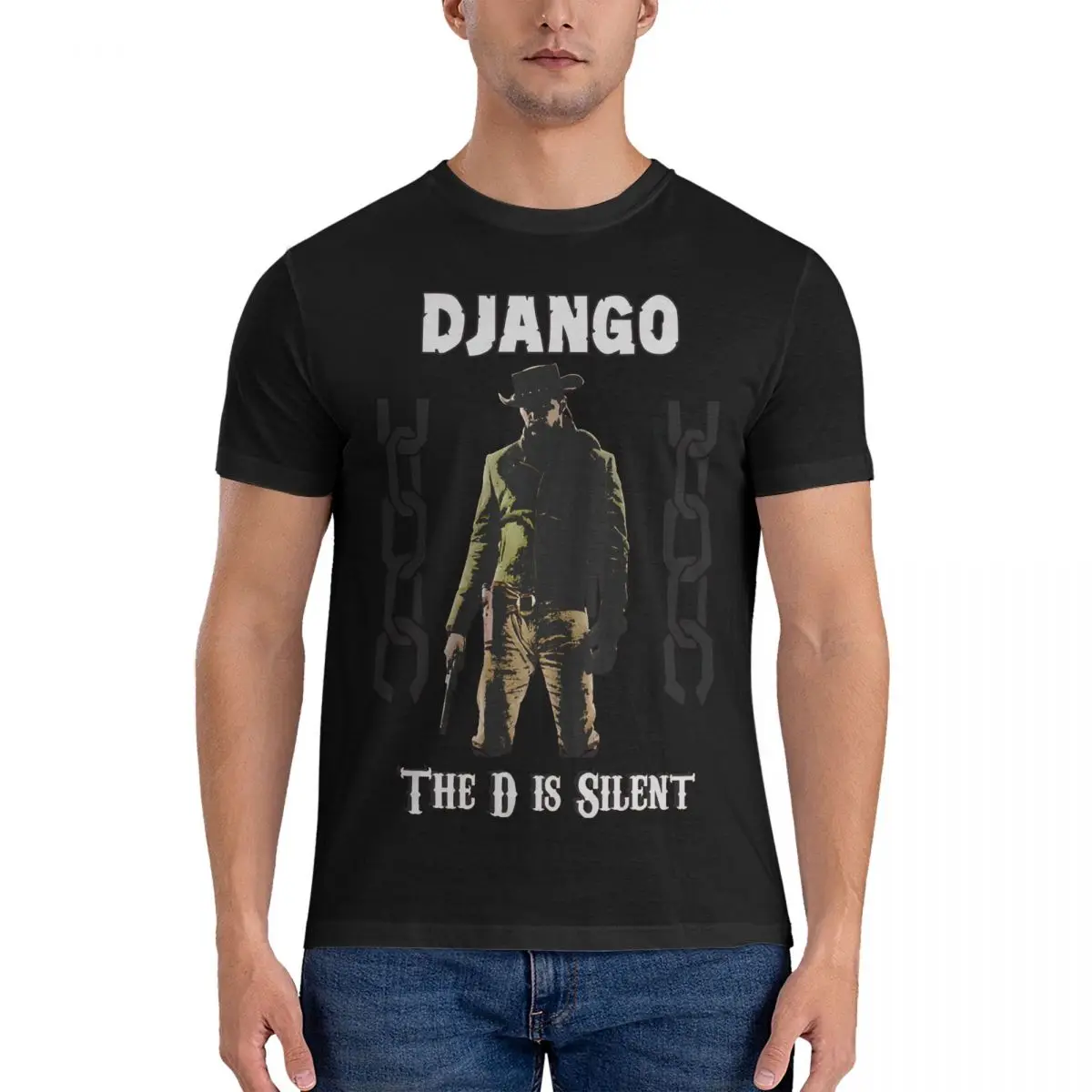 Men's THE D IS SILENT T Shirts Django Unchained Cotton Tops Funny Short Sleeve Crewneck Tees Adult T-Shirts