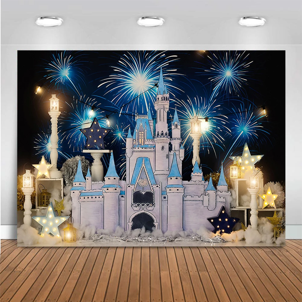 Blue Dream Castle Photo Background Children Birthday Cake Smash Photography Backdrop Cloth Kids Portrait Photo Studio Props