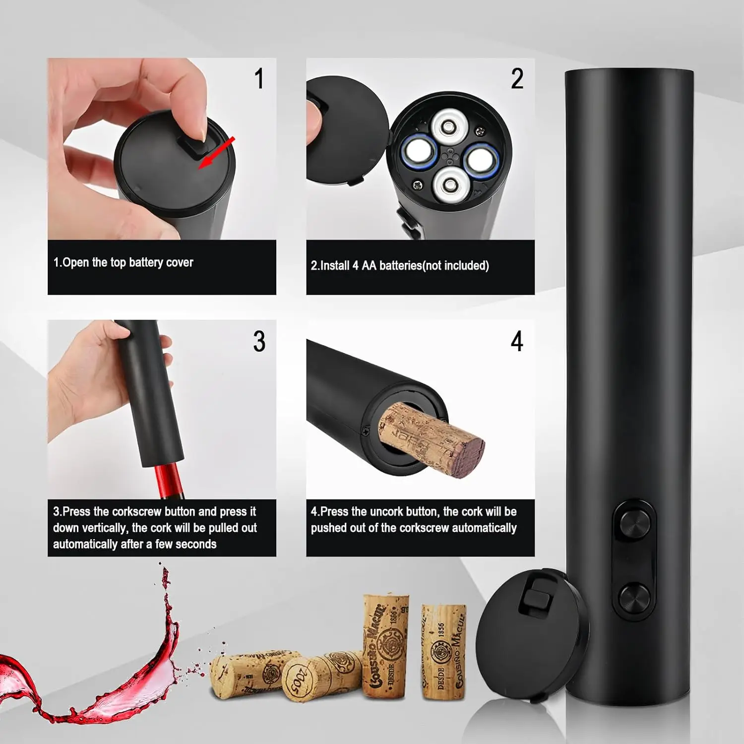فتاحة النبيذ الكهربائية تعمل بالبطارية فتاحة زجاجات النبيذ اللاسلكية التلقائي المفتاح سريع الفلين RemovalBar مطعم الحفلات #3