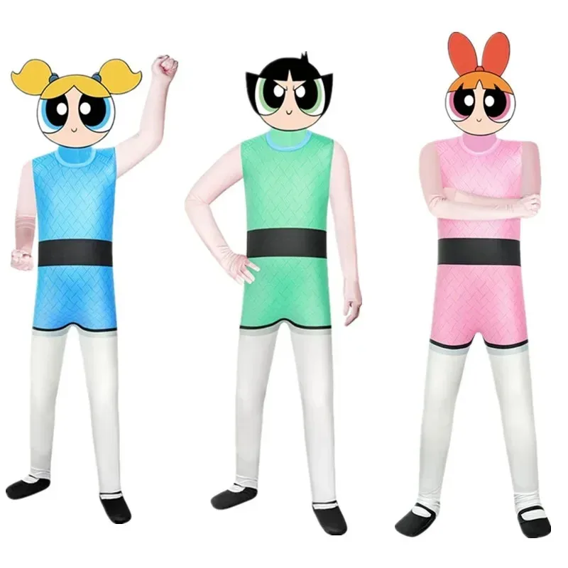 qq681 أزياء الهالوين للأطفال الأولاد ألعاب Powerpuff الفتيات تأثيري ارتداءها كرنفال ملابس الحفلات الأطفال فستان بتصميم حالم Jumpsu