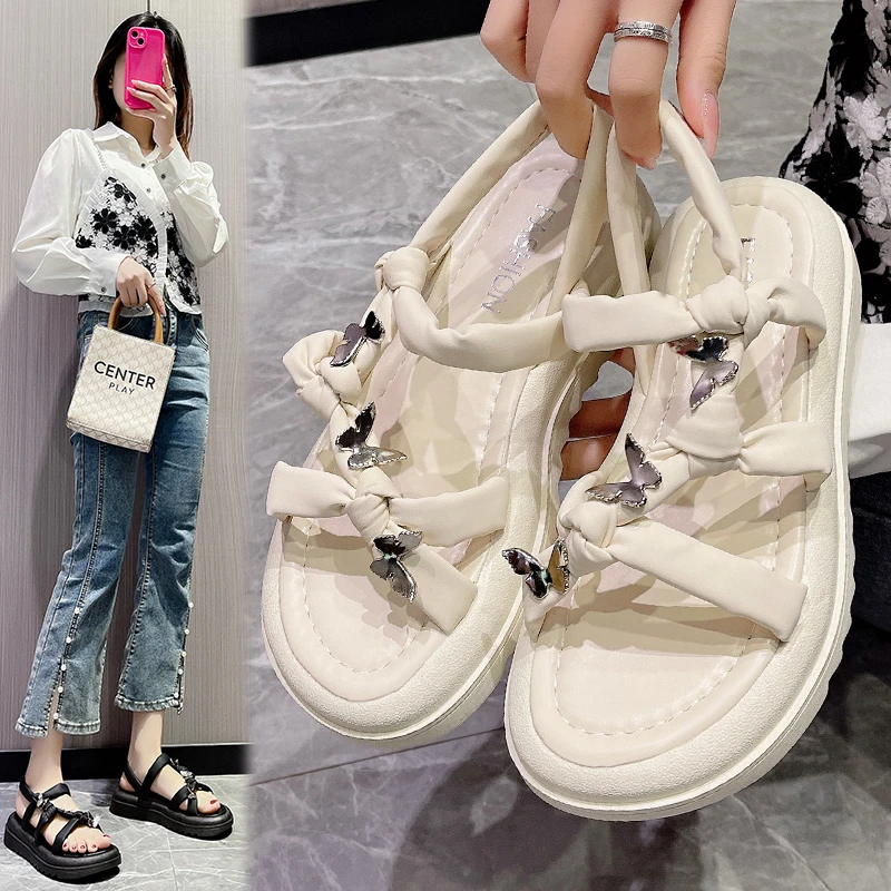 

Новинка 2023 года, сандалии-бабочки, летние женские сандалии на плоской подошве с юбкой Fairy Wind, женские классические универсальные простые сандалии, пляжная обувь