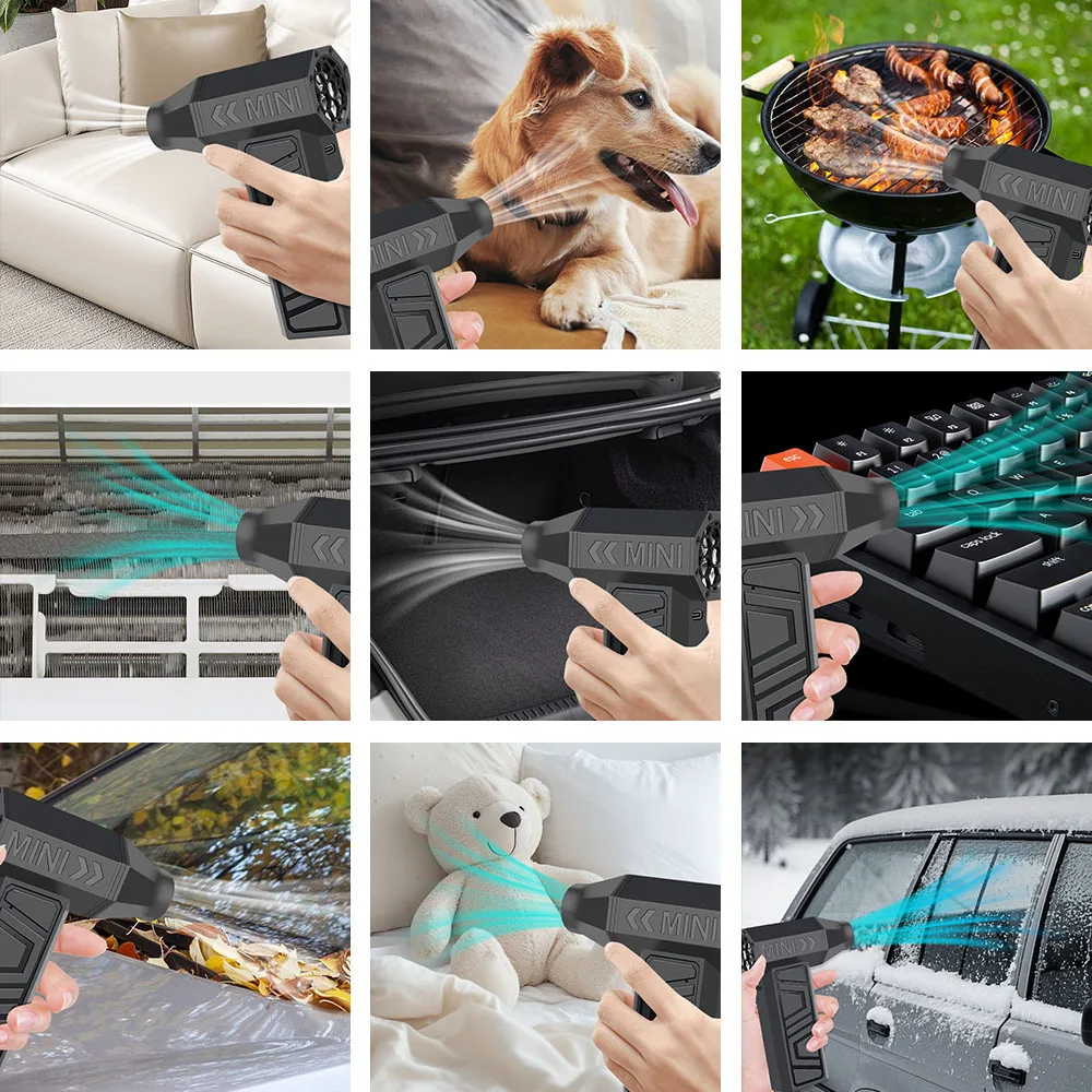Turbo Jet พัดลมทําความสะอาดเครื่องมือเป่าลมรถเป่าหิมะ 3 เกียร์ปรับไฟฟ้า Air Duster 130000 การชาร์จ RPM Type-C