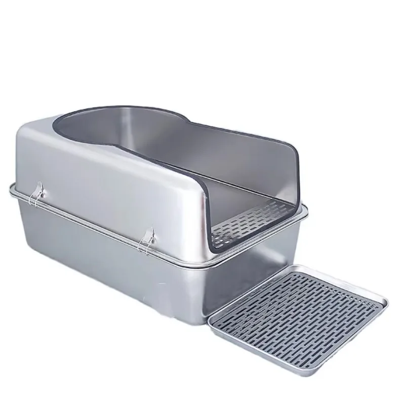 / Plastic Large Square Semi-Enclosed Automatic Cleaning Cat Litter Box Splash-Proof Open Tray 62x21.5x42cm Pet Supplies