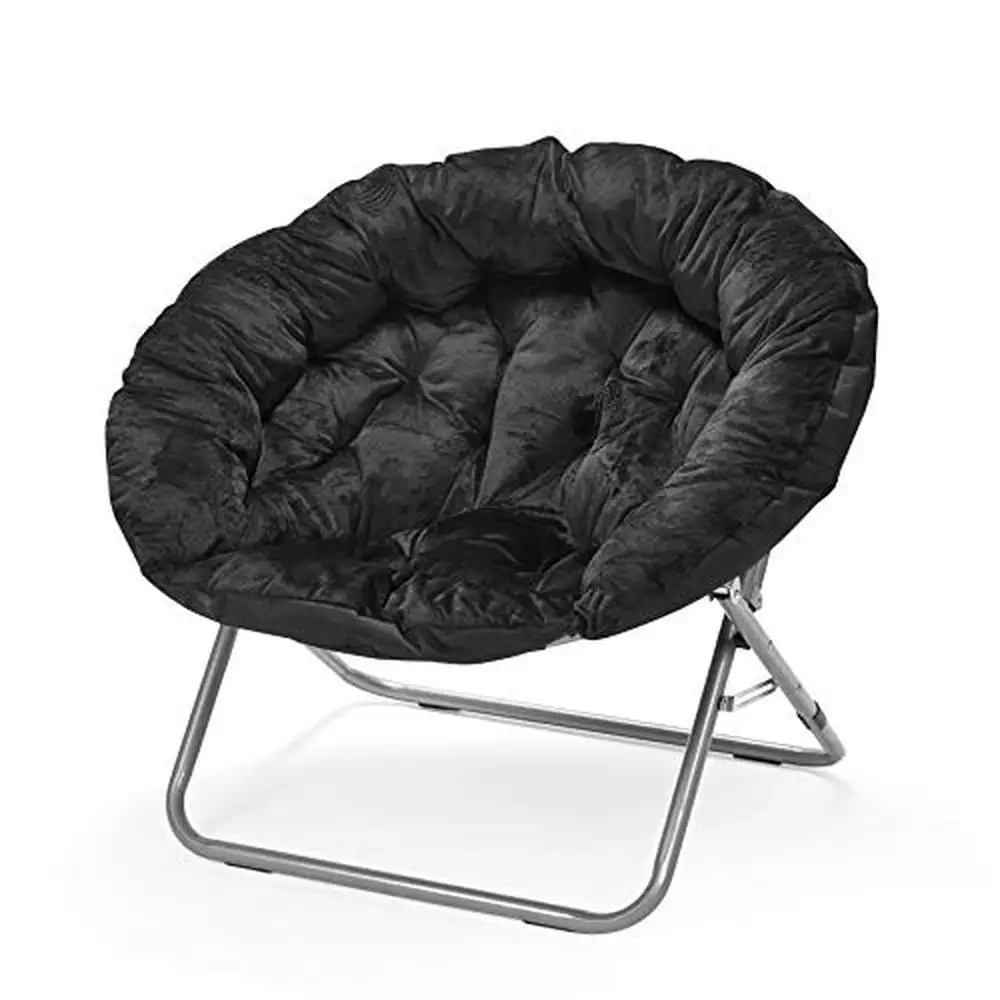 Micromink Moon Saucer Chair Oversized Black Foldable Soft Fabric Solid Back Alloy Steel Frame Crescent Shape 37