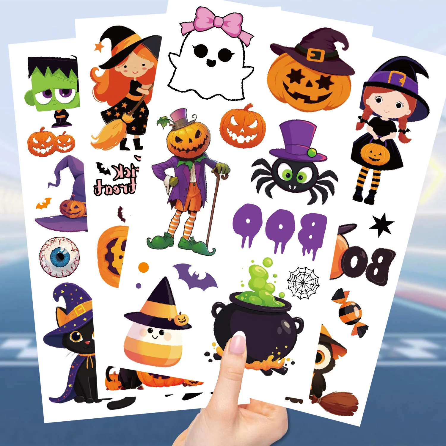 10 Sheets Halloween Pumpkin Tattoo Stickers Arm Body Watercolor Tattoo Simulation Temporary Fake Tattoo Children's Toy Gift