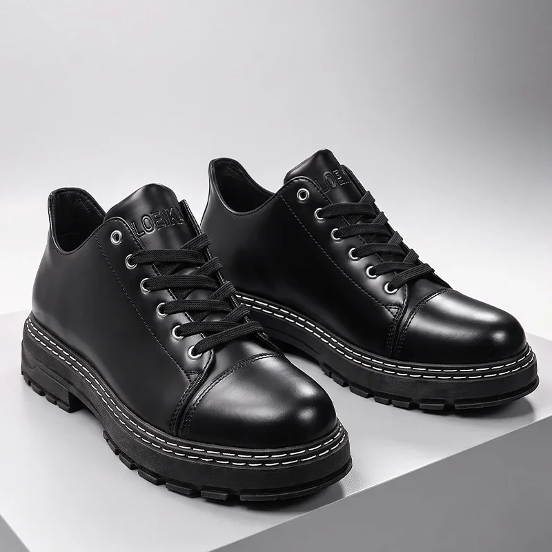 Schwarze Herren-Lederschuhe mit Schnürung, dicke Sohle, Business-Casual, formelle Alltagsschuhe, Oxford-Schuhe für Männer – Detail 5