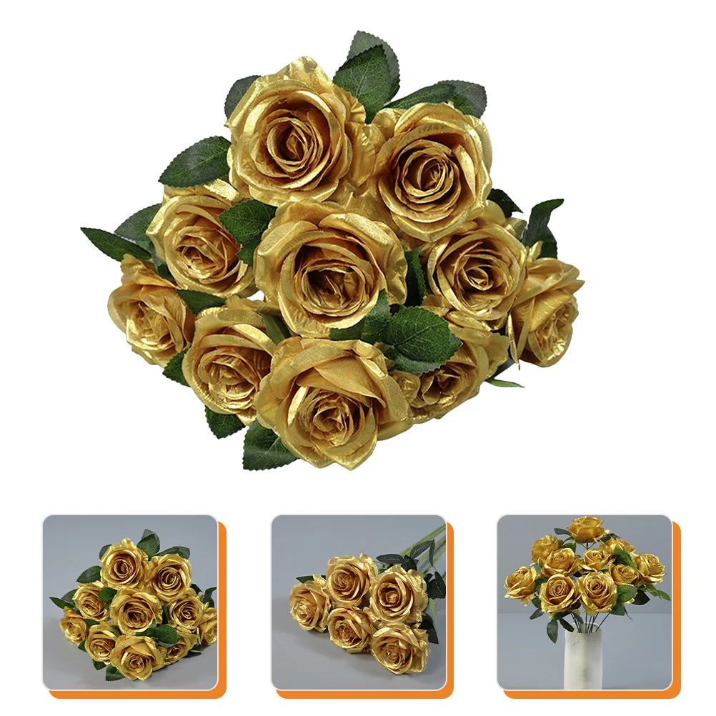 

1 Bunch Faux Roses Lifelike Gold Flowers Artificial for Table Centerpiece Dining Decor Balcony Hotel Restaurant Decoration