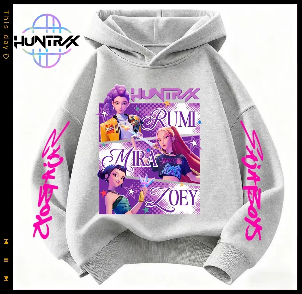 سويت شيرت بغطاء للرأس للأطفال من KPop Demon Hunters مطبوع عليه رسوم كرتونية دافئة للخريف ملابس رياضية كاجوال ​