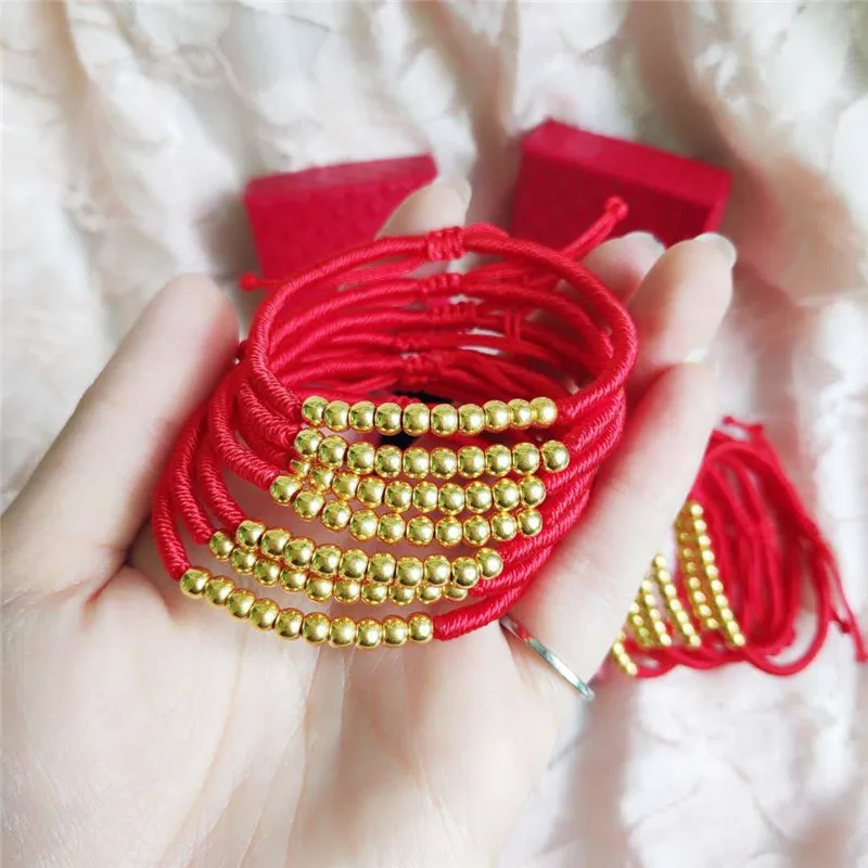 

1PCS Pure 24K Yellow Gold Jewelry Real 24K Yellow Gold Bracelet For Women Gold 10pcs Bead Bead Red String Baby Gift