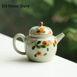 90ml Pure Hand-painted Persimmon Ceramic Sketch Pot Single Small Pot Chinese Tea Making Kettle with Filter Hole Kung Fu Teaware