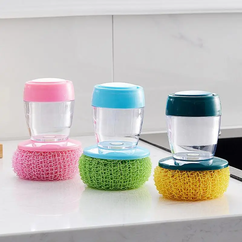 Soap Dispensing Brush for Dishes Household Refillable Kitchen Scrubber Portable Dish Brush for Home Restaurant Multipurpose