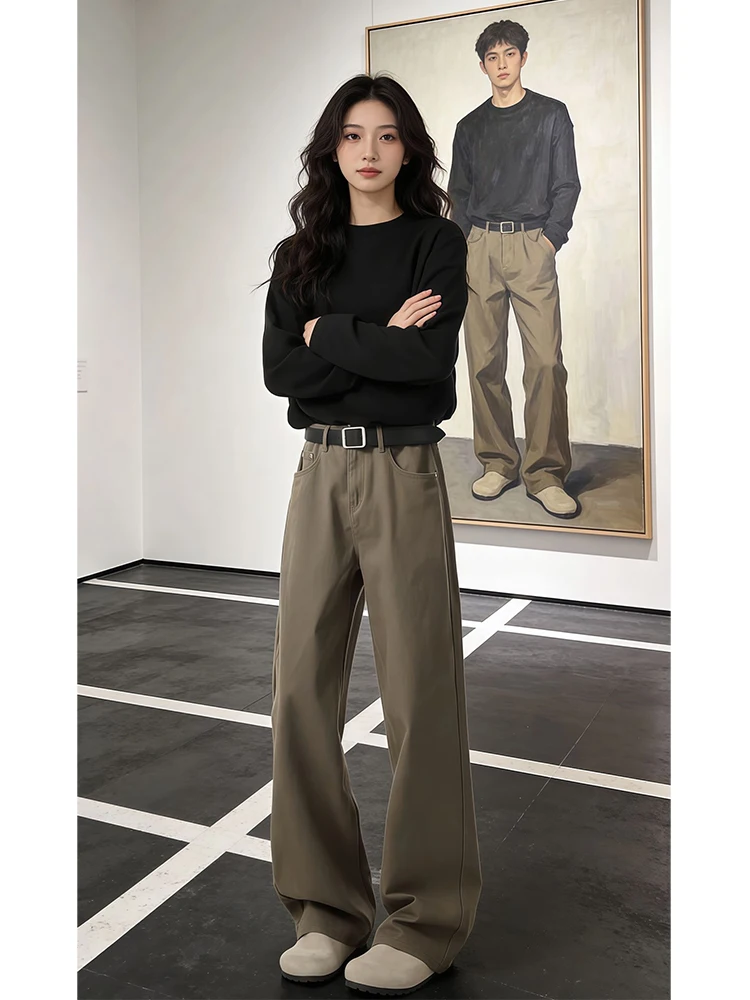 

Retro American Sle Coffee Color Men's Jeans Spring Faionable Straight Leg Micro Flared Pants Lengthening Leg Effect