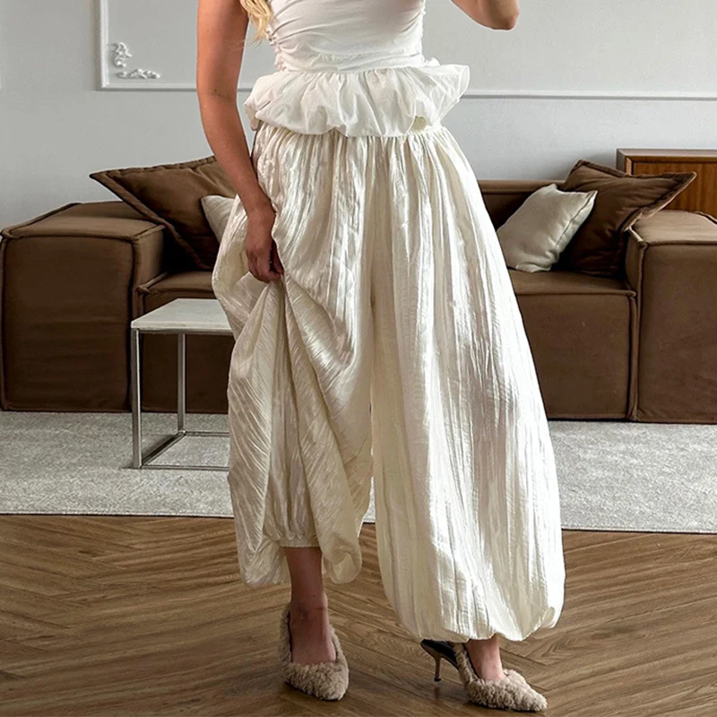

Trendix Summer High Waist Loose Pants Women Street Casual Solid Casual Wide Leg Trousers Holiday Fashion Y2k Retro Long Pants