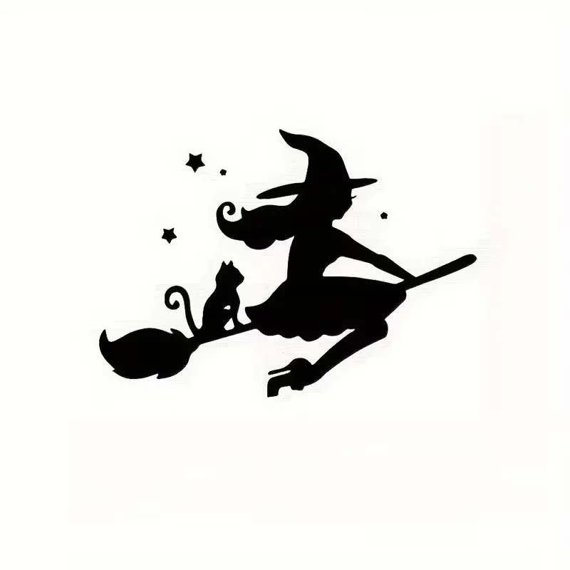 Halloween Witch Broom Car Stickers - Durable Black Silhouette Design, Easy to Apply & Remove Without Residue, Fits All Vehicles,