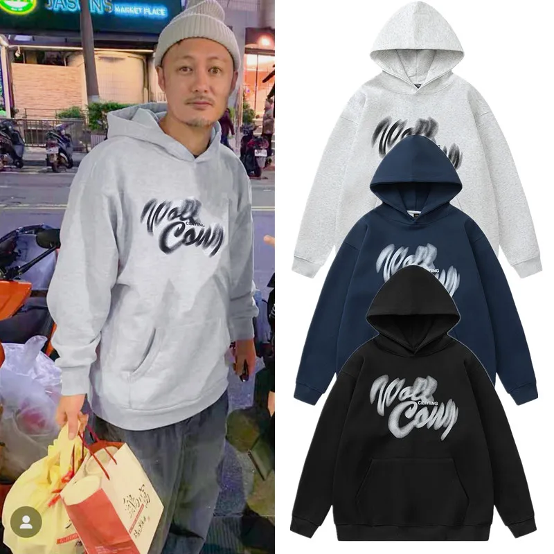 

Youwenle Men's Hoodie Sweatirt Loose Fit Spring Autumn Winter Versatile Heavyweight Cotton Polyester Print Casual Jaet