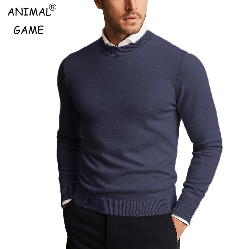 

Autumn Men's Crew Neck Dress Sweater Slim Fit Lightweight Pullover Sweaters Knitted Casual Outerwear Long Sleeve Streetwear