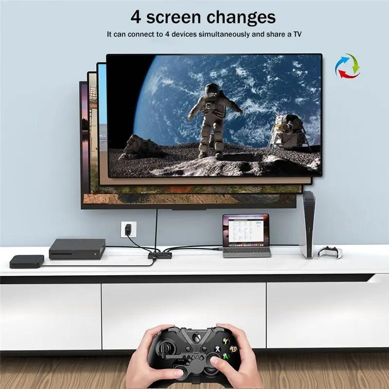 ABAI 8K HD Switcher 4 Port HDMI-Compatible Switcher 4 in 1 Out Splitter 8K 60Hz Game Projector Home Converter