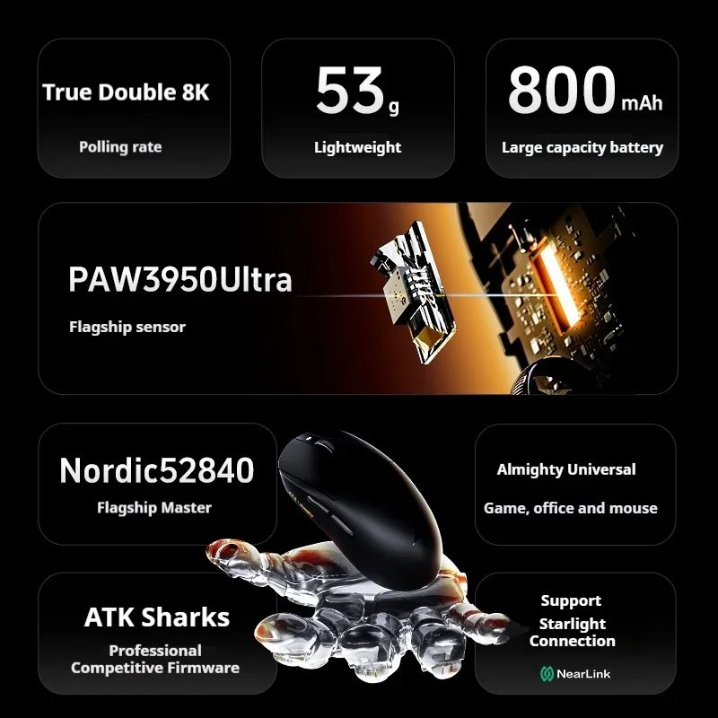 ATK Dragonfly A9 Ultra Wireless E-Sports Gaming Mouse น้ําหนักเบาพิเศษ Tri-โหมด Dual 8K Ergonomic Mice A9 Plus PAW3395/3950