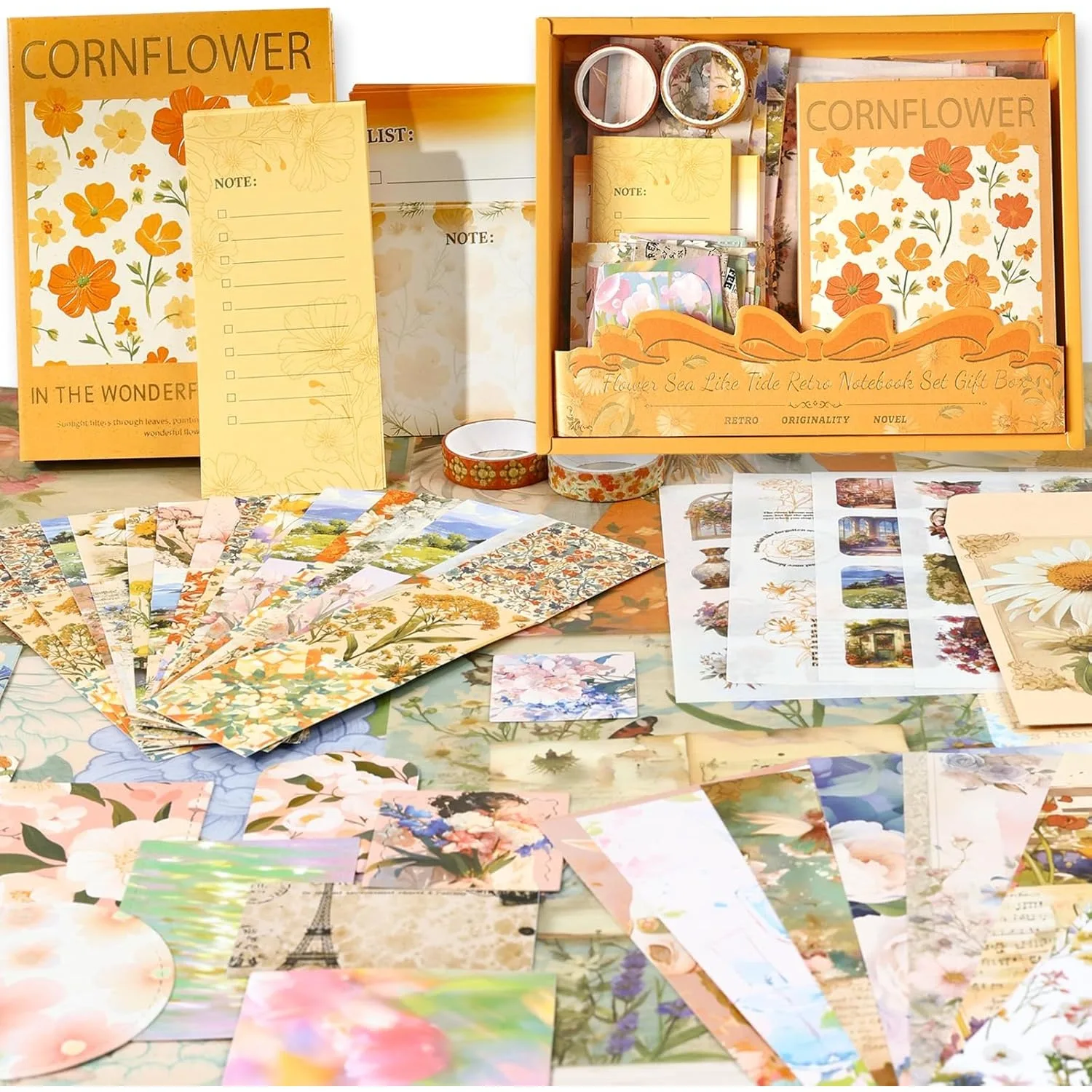 Vintage Scrapbooking Supplies Kit | Flower DIY Journaling Set for Card Making | Craft Gift for Women