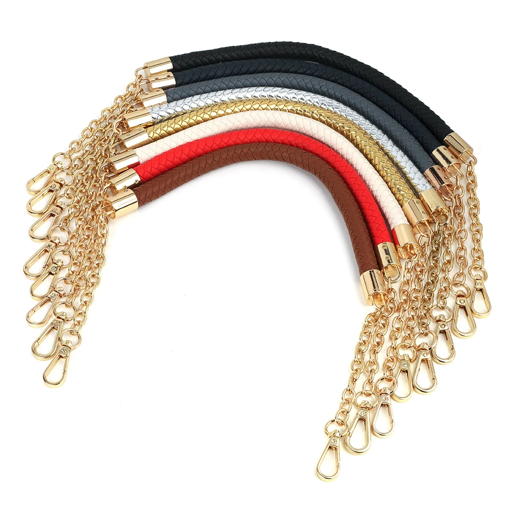 

2Pcs 60cm PU Leather Braided With Chain Shoulder Bag Strap Metal Handware Handles DIY Replacement For Handbag Bag Accessories