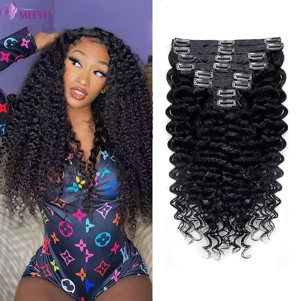 

Вьющиеся заколки для наращивания волос, бразильские 100% необработанные девственные человеческие волосы, глубокая волна, бесшовные заколки, человеческие волосы, натуральный черный