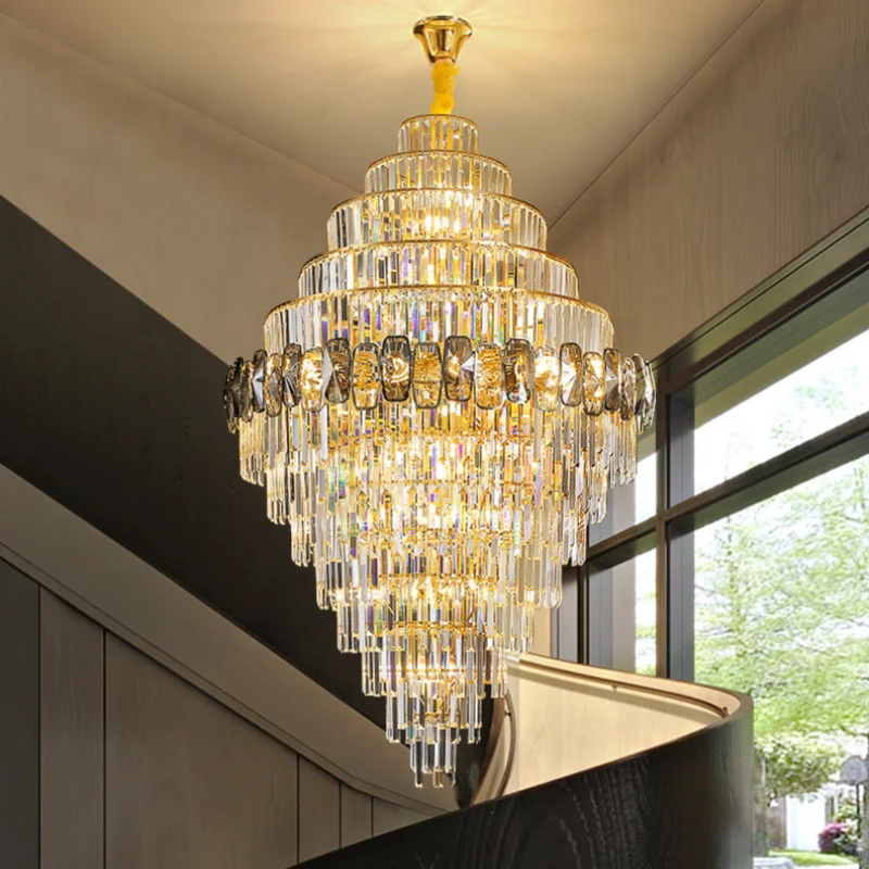 Hotel Lamp Hall Crystal Lamp Villa Living Room Lamp High-end Chandelier Duplex Building Headlamp Crystal Staircase Lamp Lustre ﻿