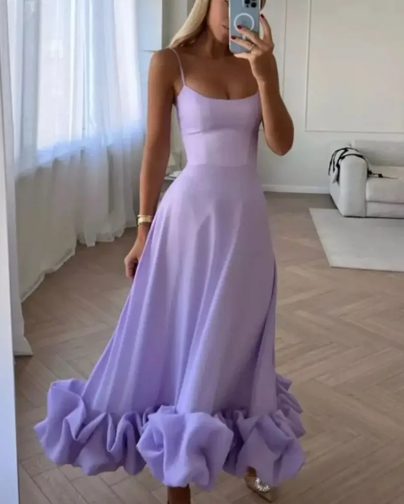 Merida Simple Style Lavender Prom Dresses 2024 Spaghetti Straps Ruched Satin Backless Graduation Dresses Formal Occasion Dress