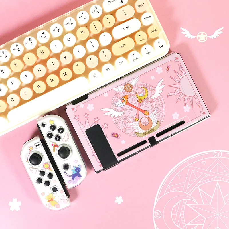 Anime Card Captor Sakura Pink Protection Funda Switch OLED Case Joycon Housing Protective Case For Housse Switch Accessories