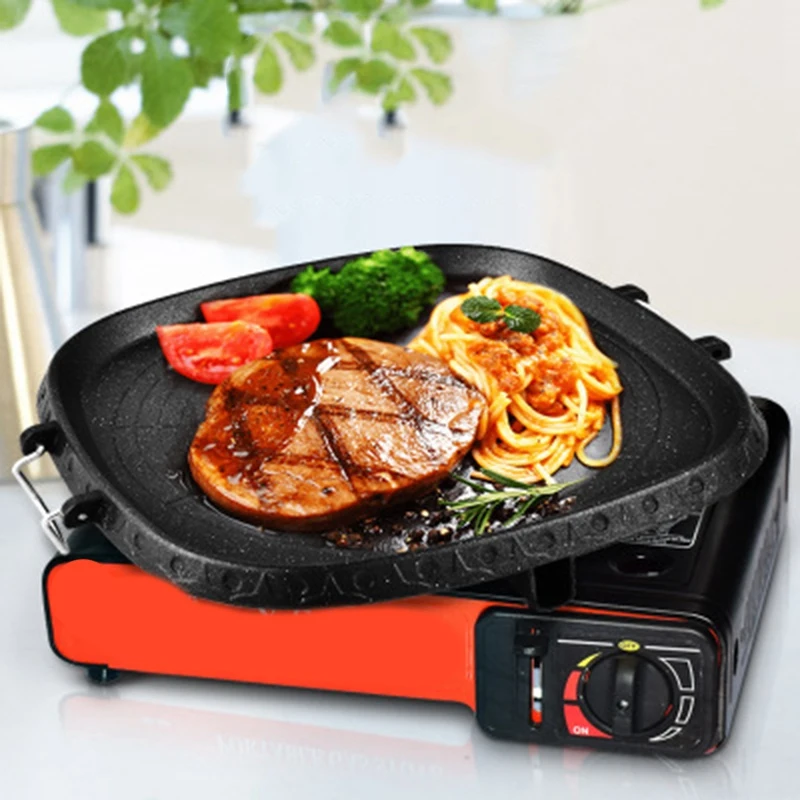 Square Nonstick Korean Grill Pan Barbecue Portable Hot Plate Stone Coating Household Outdoor Baking Tray HY