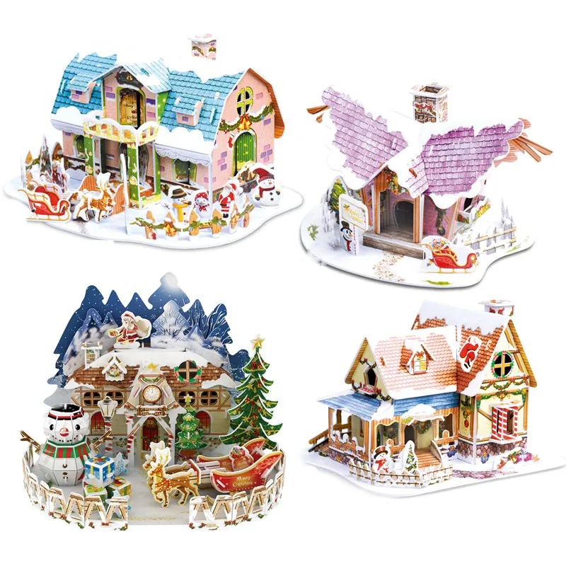 3D Christmas Cabin Paper Jigsaw Puzzles Ice and Snow Cabin Model 3D Puzzles Christmas Cottage Puzzle Children Christmas Gifts