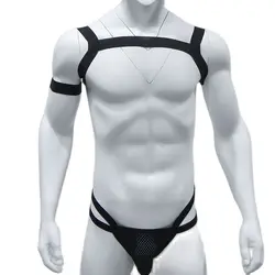 CLEVER-MENMODE Lingerie Mens Thongs Harness Set Body Chest Straps Bondage G-string Sexy High Elastic Jockstrap Arm Band Costume