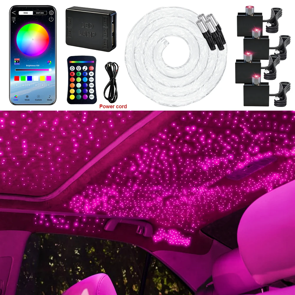 RGBW Split Fiber Optic Star Ceiling Light Kit, APP and Remote Control, Suitable for Automotive Starry Sky Lighting