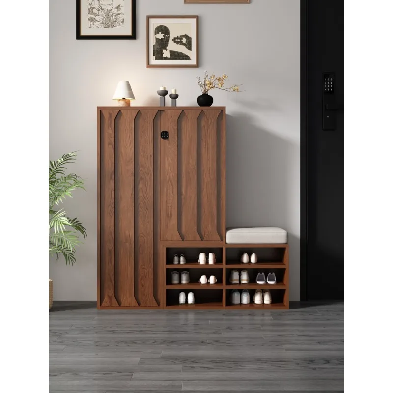 Wooden password lock shoe cabinet home stool integrated into the home outdoor aisle corner cabinet