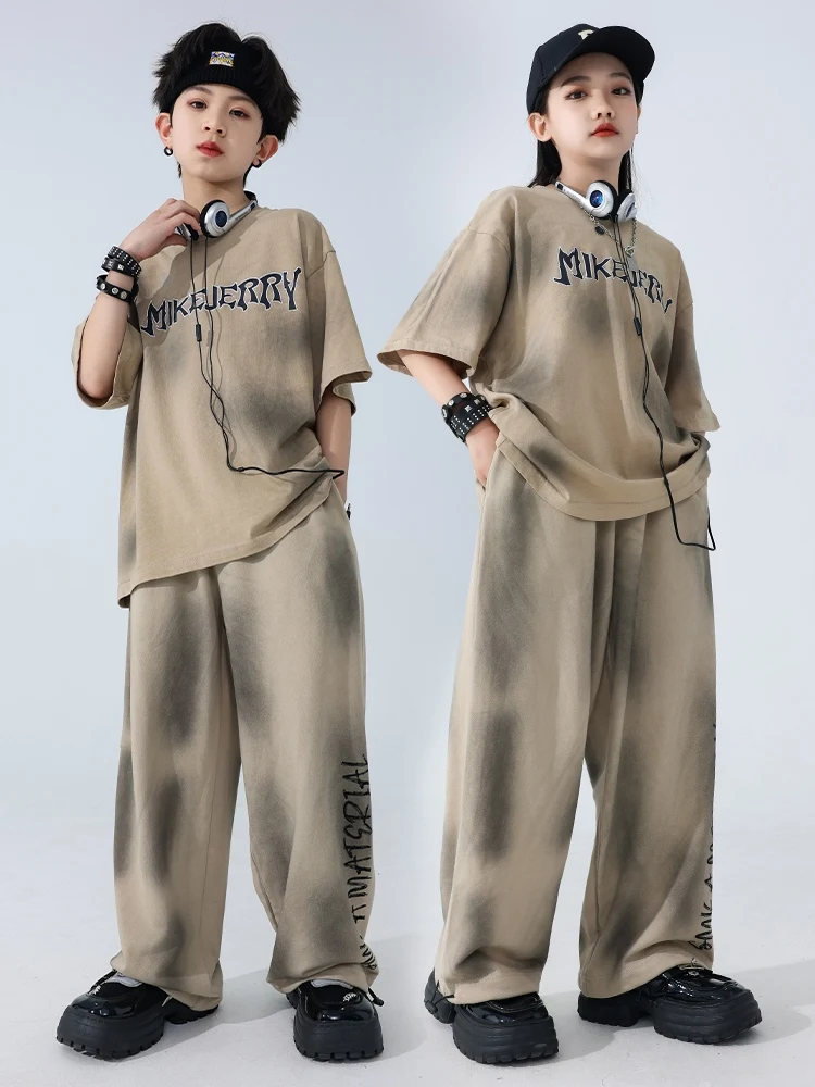 

2024 Kids Loose Shirts Hiphop Pants Streetwear For Girls Boys Jazz Modern Dance Costumes Hip Hop Performance Stage Wear DQS16095