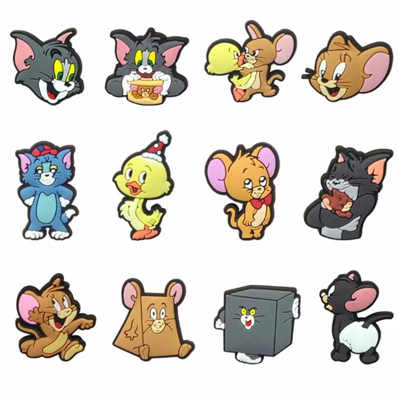 Cute Tom and Jerry Series Shoe Charms Set For Clogs Bogg Bag Bubble Slides Sandals PVC Shoe Decorations Beach Bag Accessories