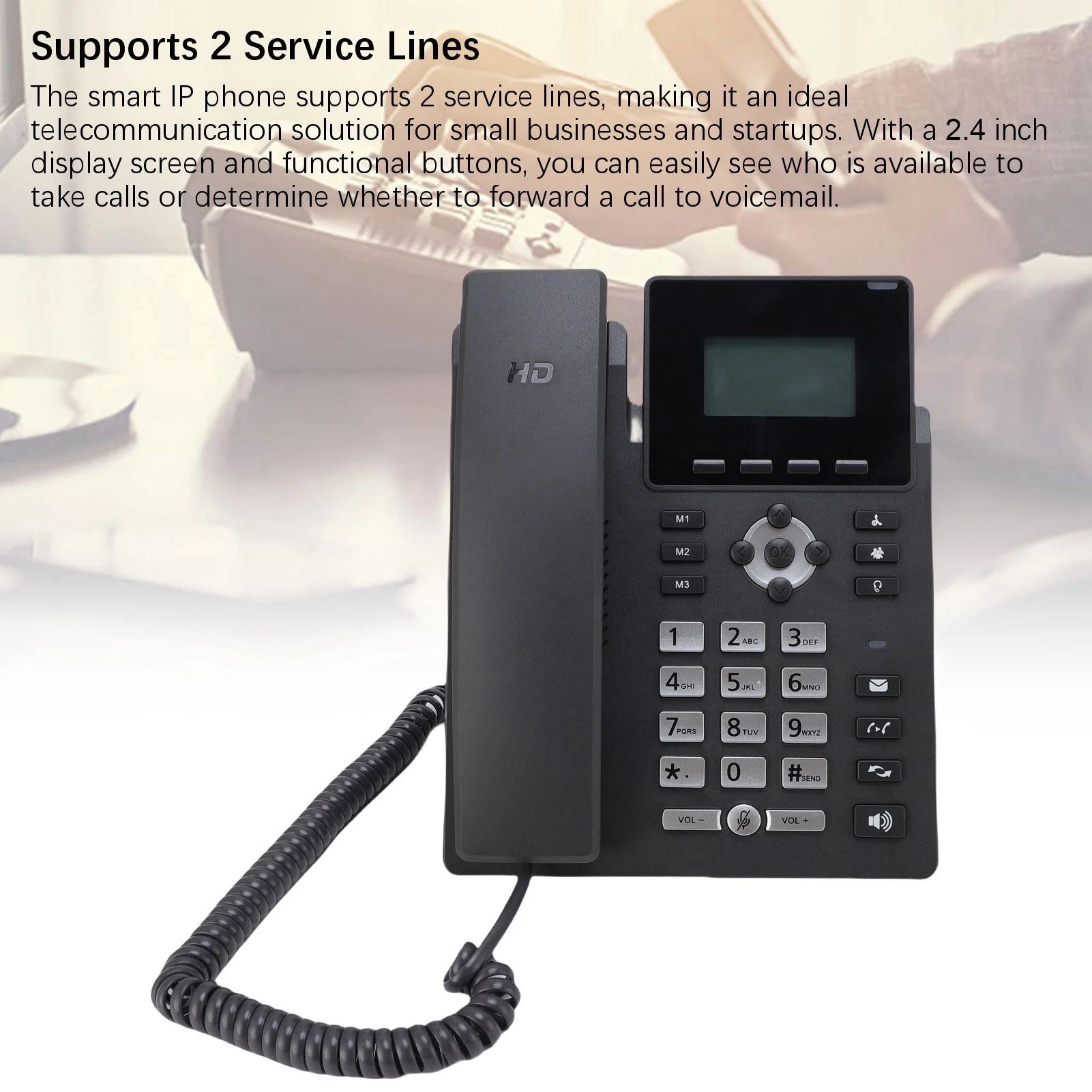 IP Phone VoIP Business Phone Accounts 2.4 Inch Color Display Dual Port Gigabit Ethernet Desktop Business Media Phone