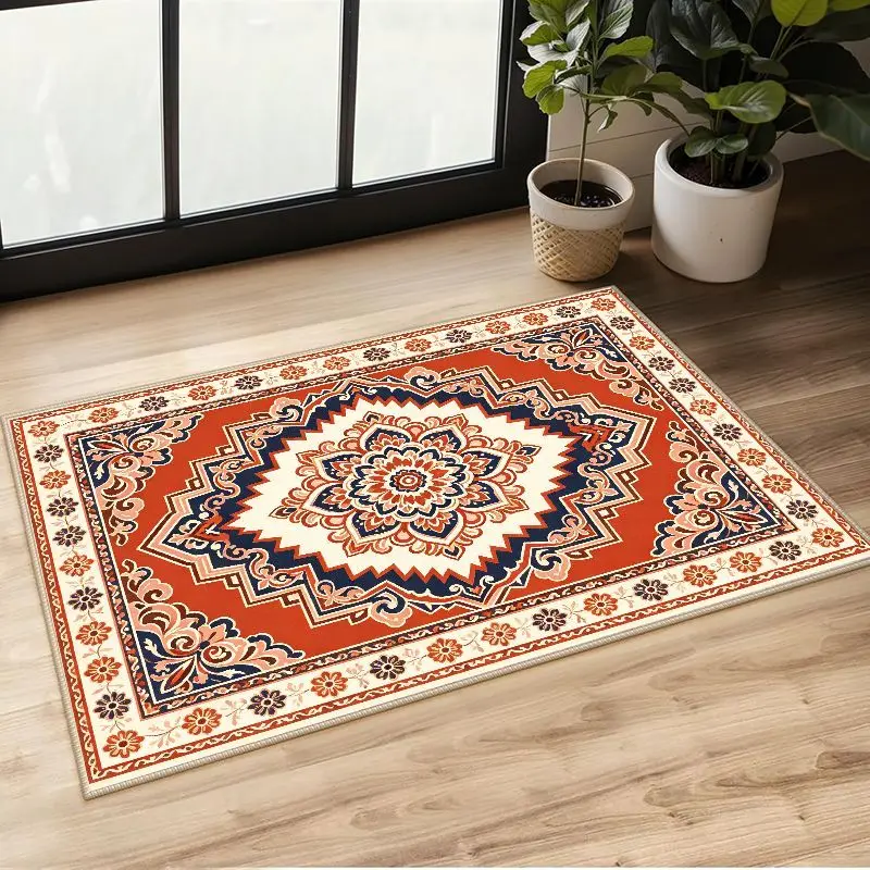VIKAMA Navy Oriental Medallion Crystal Velvet Rug, 8 Assorted Designs, Non-Slip Washable Area Rug
